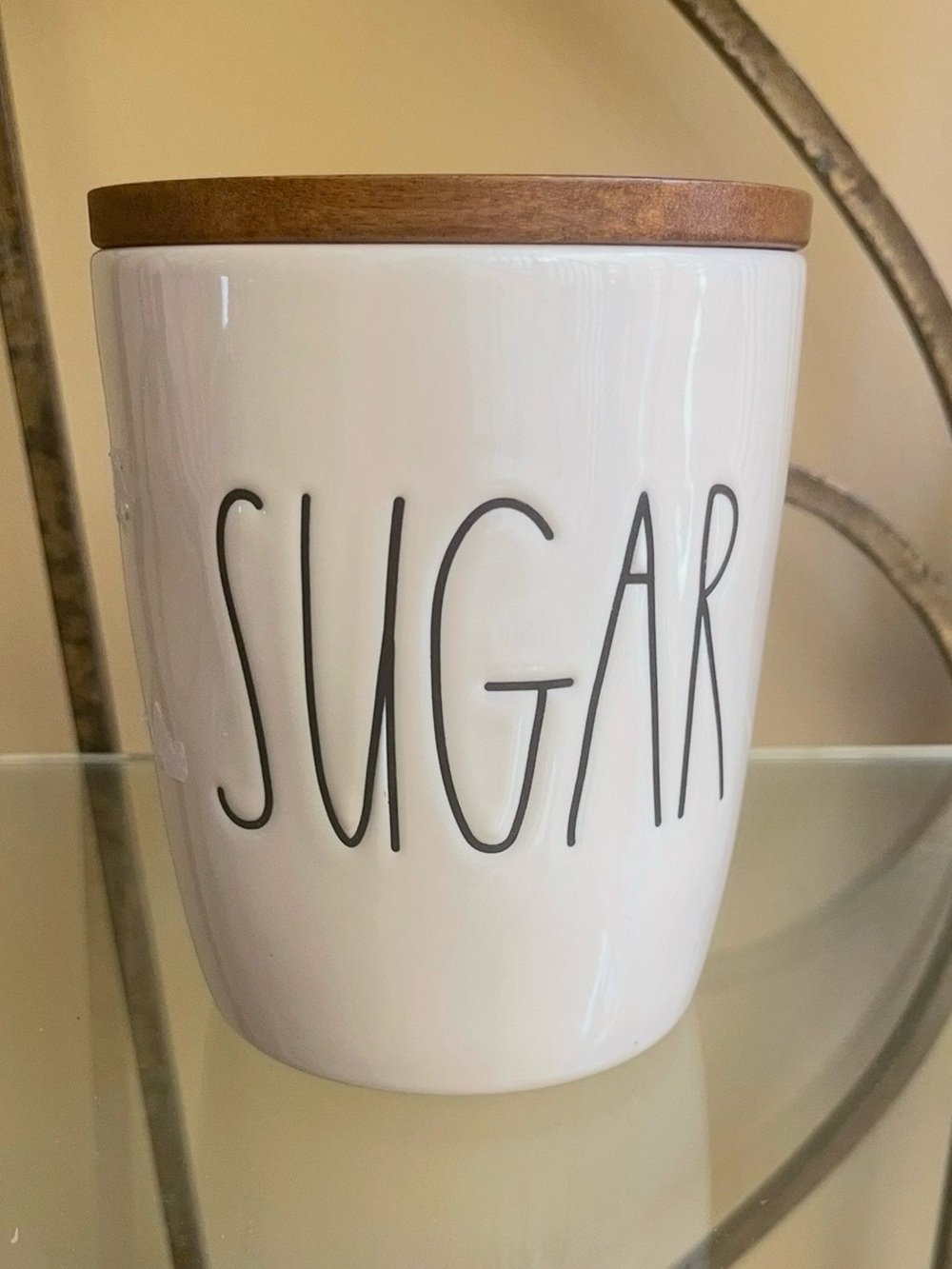 RAE DUNN Canister SUGAR Large Letters Jar WOOD Signature Lid Farmhouse 5.5" NWOT